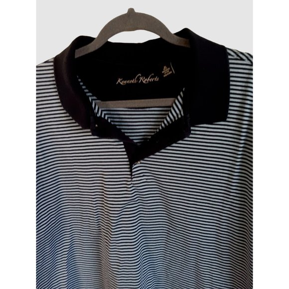Kenneth Roberts Navy Blue Polo Shirt Men's XL Striped Polo 100% Cotton - Picture 3 of 6